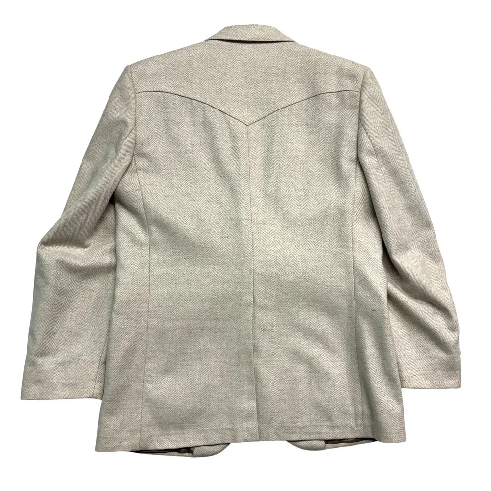 vtg 70s Tregos Western 40R Beige Herringbone Tweed Blazer Jacket Sport Coat USA - Picture 6 of 10